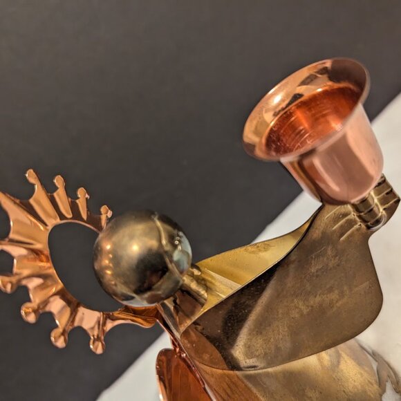 Brass & Copper Angel w Halo Candleholder Vintage Hong Kong - Picture 5 of 6